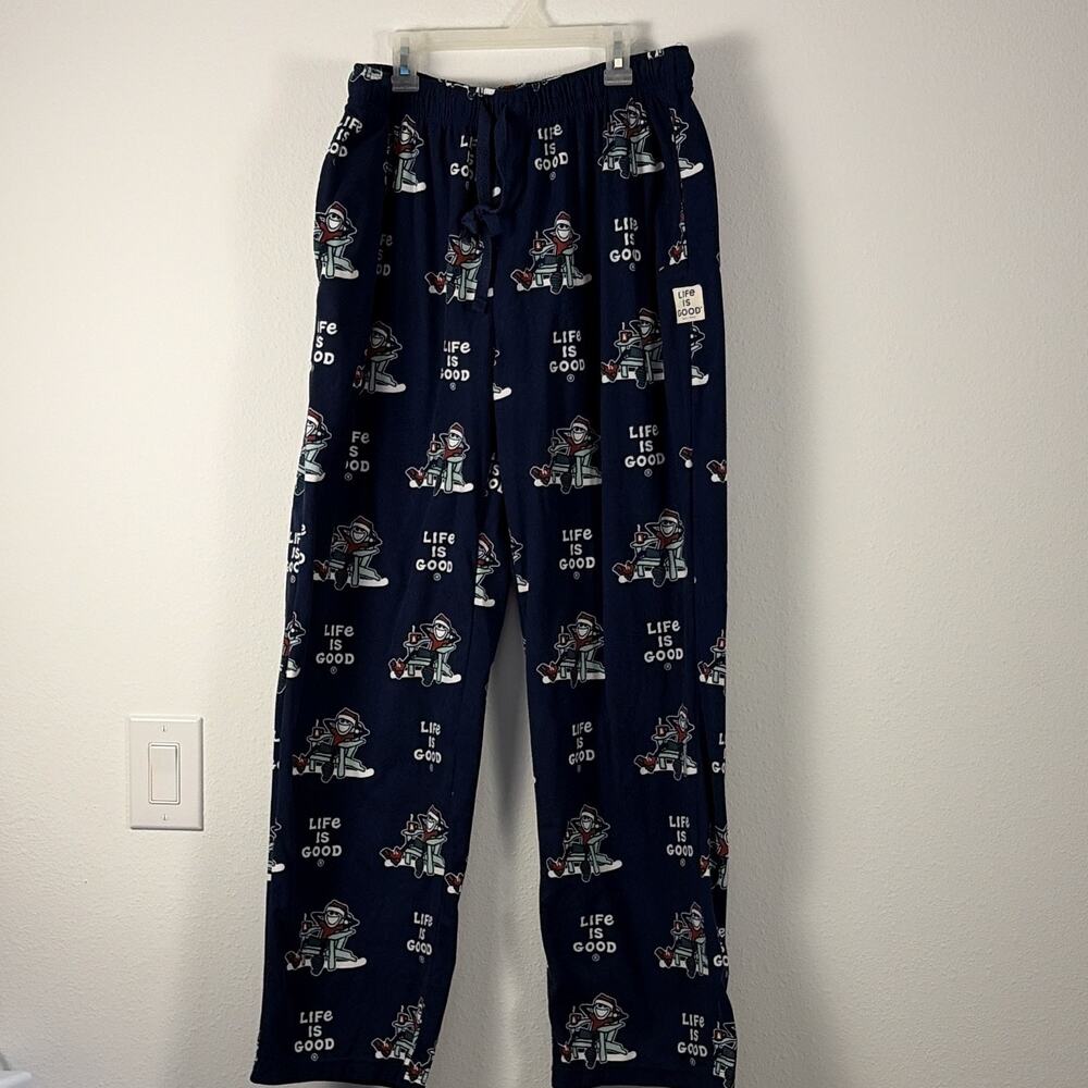 Life Is Good Men's Jake Christmas Graphic Pajama Pants Blue Fleece XL